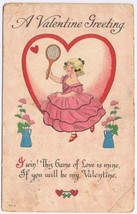 Postcard A Valentine Greeting Lady Tennis Racquet Heart - £2.31 GBP