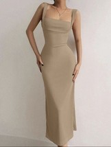 Sexy Ribbed Criss Backless Underbust Design Midi Bodycon Straps Dress New - £38.04 GBP