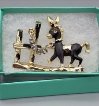 Donkey Tied To A Fence Enamel On Goldtone Brooch Pin Vintage - £8.28 GBP