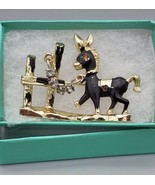 Donkey Tied To A Fence Enamel On Goldtone Brooch Pin Vintage - $10.30