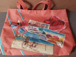 Lancome Riviera Collection Travel Canvas Tote Beach Pool Book Bag Postcards - $27.10 CAD