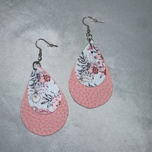 Homemade Hook Dangle Earrings Made by my 10yr old Grandaughter Pink Blue Floral - $5.90