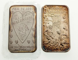 1983-85 Valentine&#39;s Day 1 oz. Silver Art Bars By National &amp; Crown Mint Lot of 2 - £106.39 GBP