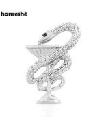 Crystal Snake Hygieia Brooch Elegant Lapel Pin for Nurses - $29.95