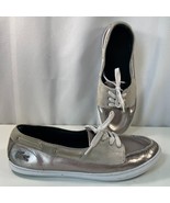 Lacoste Loafers Womens 7.5 Ziane Silver Boat Shoes Metallic Slip On Leat... - €22,93 EUR