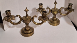 Pair Vintage Ornate Heavy Brass Candelabra 2  Candlestick Arms  13.5&quot;x 9&quot; Floral - $223.10