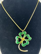 St. Patrick&#39;s Day Lucky Charm 4 Leaf Clover Green Shamrock Pendant Necklace - £14.02 GBP