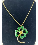 St. Patrick&#39;s Day Lucky Charm 4 Leaf Clover Green Shamrock Pendant Necklace - £14.03 GBP