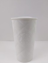 Starbucks 2012 Travel Mug Coffee Cup With Lid White Quilted Ceramic 10 fl oz - £27.78 GBP