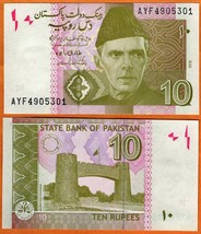 PAKISTAN 2018 UNC 10 Rupees Banknote Money Bill P- 45   Mohammed Ali Jinnah - £0.78 GBP