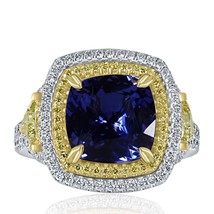 GIA 4.15 KT Blu Violetto Taglio Cushion Tanzanite Anello Diamante 14K Oro 5.70 - $13,462.80