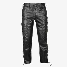 Men&#39;s Genuine Leather Pants Soft Lambskin Leather Biker Zipper Trouser Pant - $98.99+