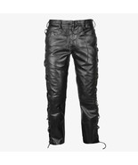 Men&#39;s Genuine Leather Pants Soft Lambskin Leather Biker Zipper Trouser Pant - $112.80+