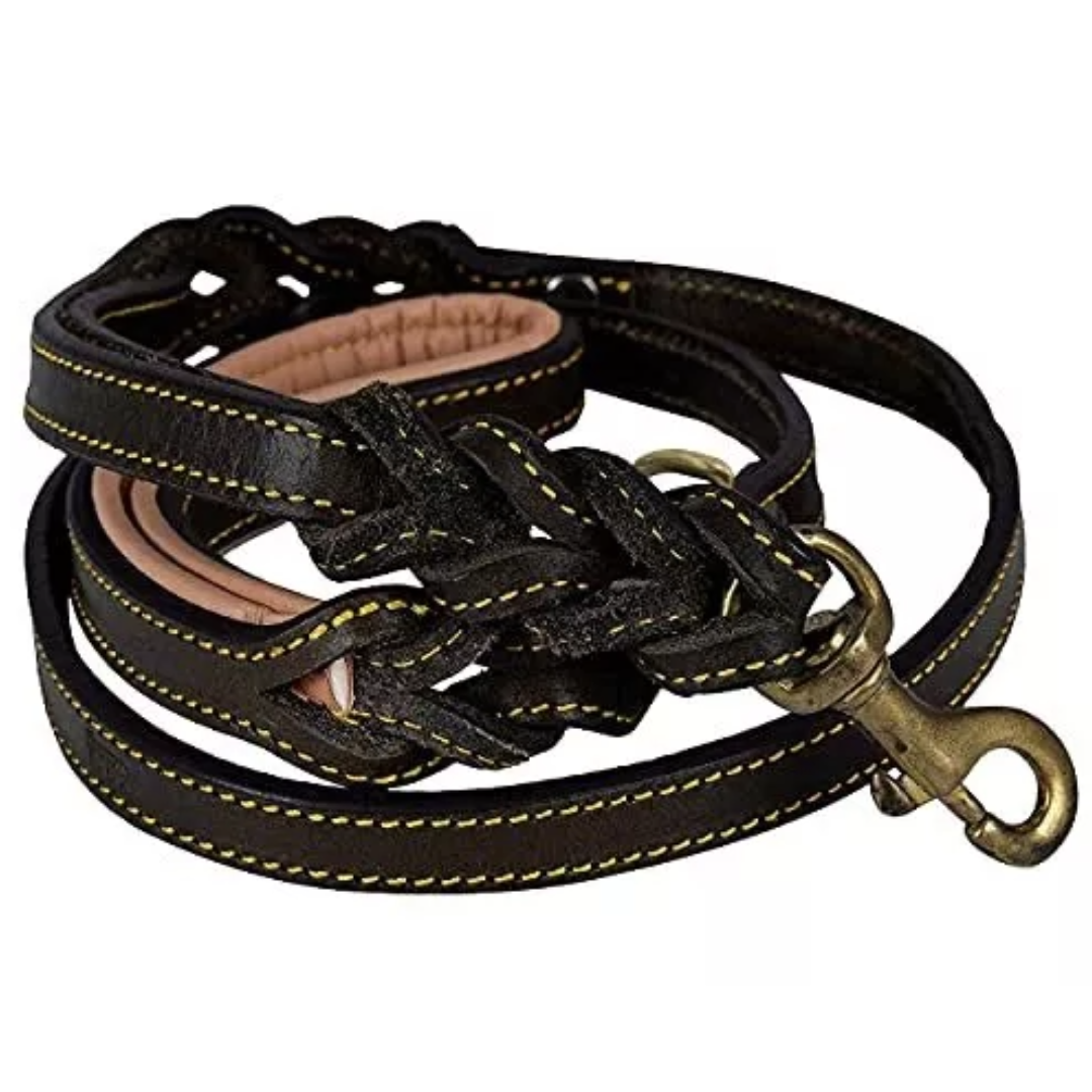 Primary image for Shwann Leather Braided Dog Leash,  6ft x 3/4 "Black, Bulk Pack Of  5 Dog Leashes
