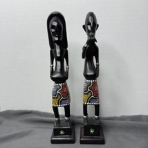 Charming Couple Vintage Hand Carved African Sculptures Tribal Women &amp; Men - £32.53 GBP