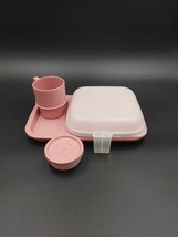 Tupperware Meal Mates Divided Lunch Tray Snack Cup Salt Pepper Pink Dusty Rose - £17.37 GBP