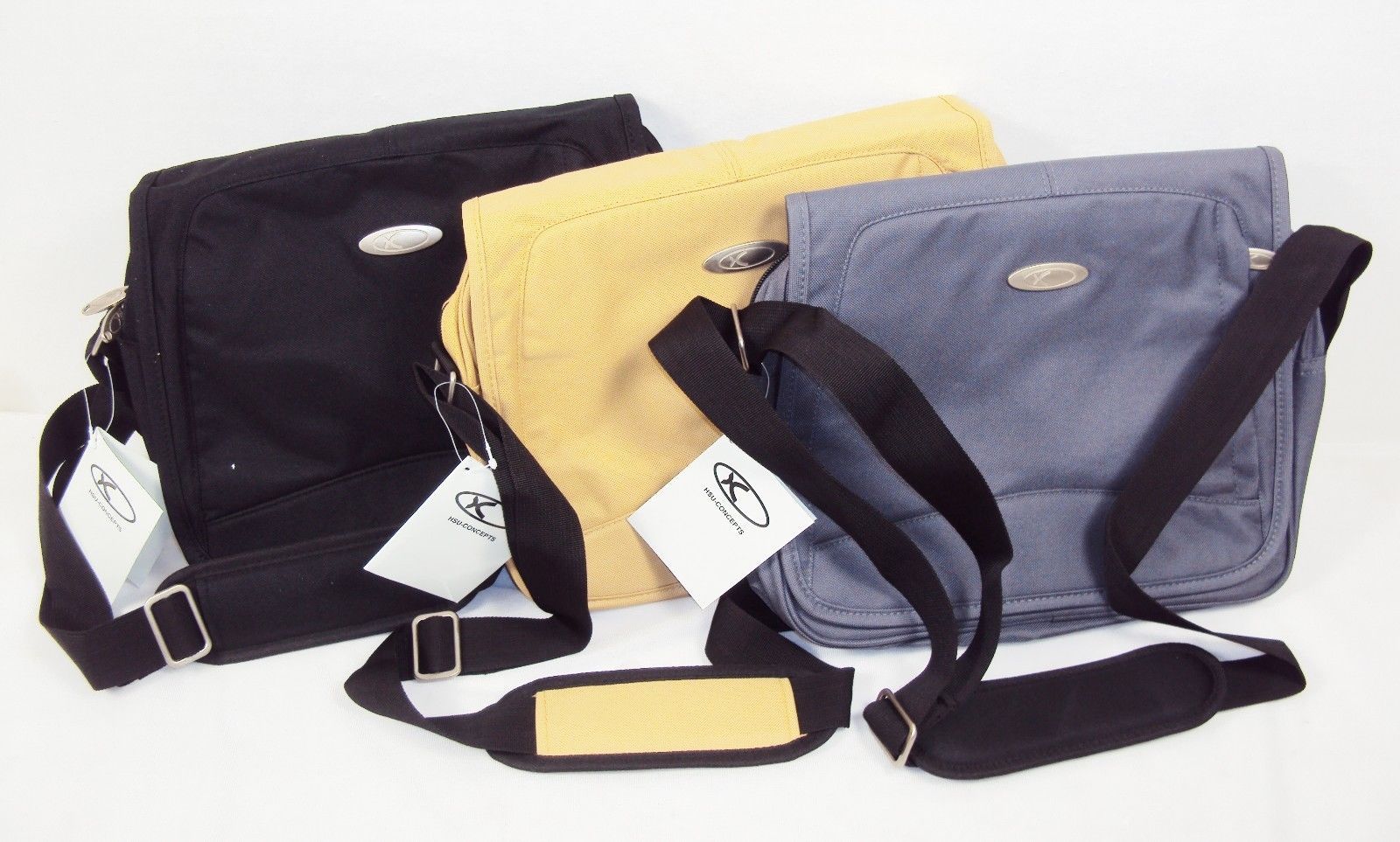 Compact Polyester Messenger Bag LM201 ~ Black/Gray/Yellow ~ CASE LOT OF ... - $179.95