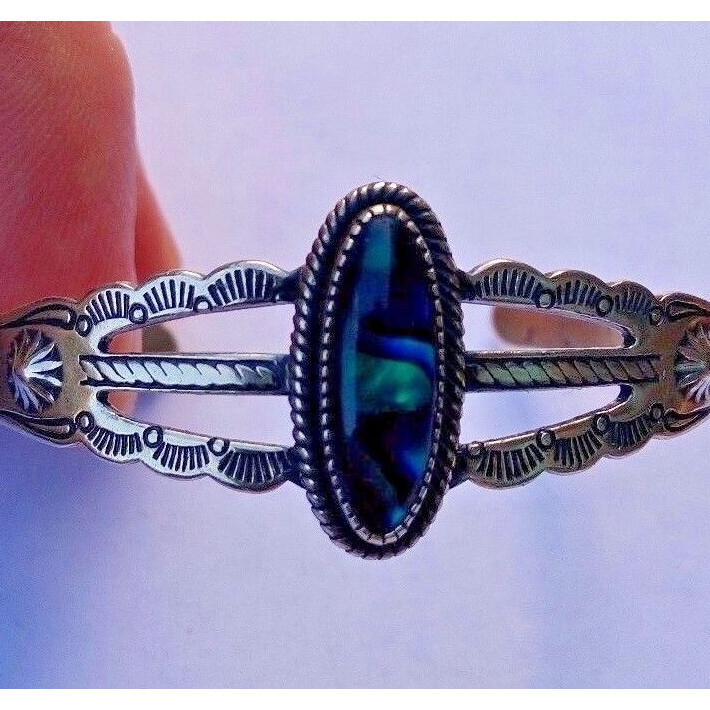 SOUTHWESTERN WM. WHEELER STERLING  SILVER PAUA ABALONE BRACELET SKY Item image 7
