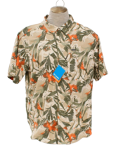 Columbia Men&#39;s 2X Tan Floral Silver Ridge Button Front Shirt UPF 50 Wicking - £44.56 GBP