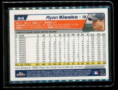 2004 TOPPS CHROME Black Refractor Baseball Card #54 RYAN KLESKO San Diego Padres Item image 2