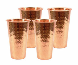 Pure Copper Water Glass Set Drink Ware Set Brown Set Of 4 Line Glass Set Tumbler - £29.52 GBP