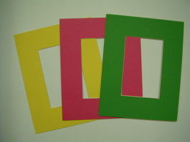Picture Framing Single Mats colors 8x10 for 4x6 photo green yellow pink SET OF 3 - £4.79 GBP