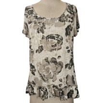 Grey Floral Short Sleeve Sequin Top Size Medium - £20.09 GBP