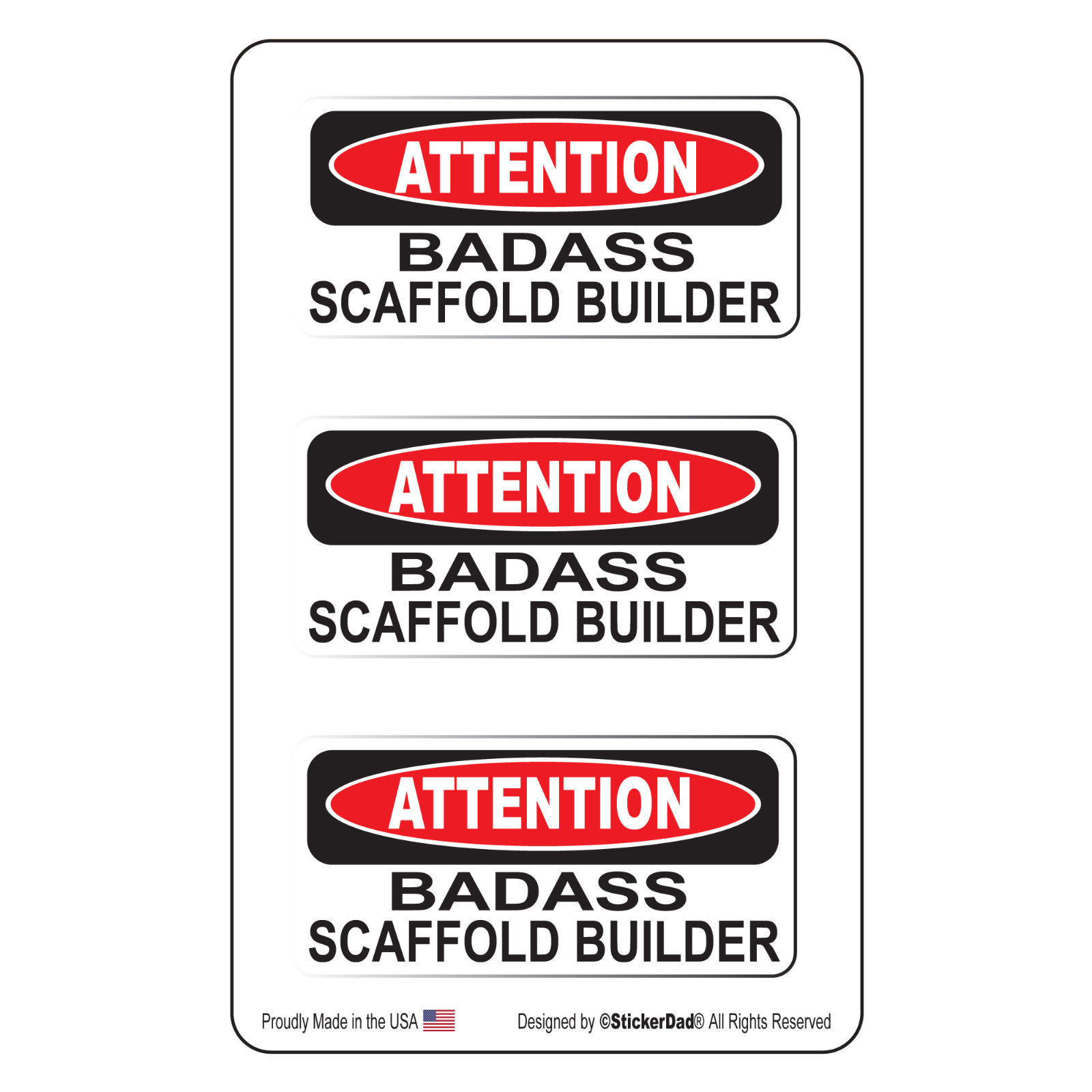 Attention BA Scaffold Builder (3 Pack)-(size: 2&quot; x 1&quot;) HardHat Printed S... - $2.40