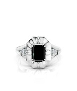 925 Silver Oxidized Double Claw Prong Black Onyx Three Stone Ring Mens J... - $91.81 CAD
