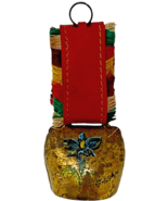 Vintage Swiss Hand Painted Cow Bell Leather Strap Colorful Fringe &amp; Hang... - €8,57 EUR