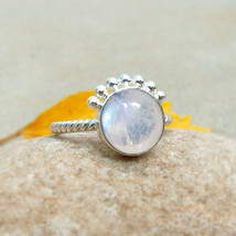 Sterling silver Rainbow Moonstone round ring sun style ring natural Gemstone rin - £20.26 GBP