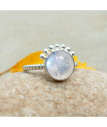 Sterling silver Rainbow Moonstone round ring sun style ring natural Gems... - £20.09 GBP