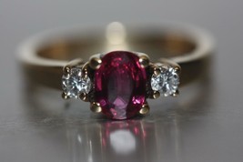 14 Karat Yellow Gold Diamond Ruby Ring Engagement Band July&#39;s Birthstone- Size 5 - £702.83 GBP