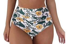 Floral Side Ruched High Waist Swim Bottom Bikini Tummy Control Summer , Size M - £8.44 GBP