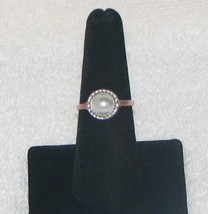 VTG Charming Genuine Round Cabochon Pearl Gemstone on Copper Ring  6.25 - £13.23 GBP