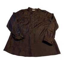 Hot Cotton Marc Ware Silk Shirt XL Black LS Tunic Top Partial Button Down - £29.41 GBP