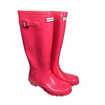 Hunter Original Tall Gloss Rain Boots Pink Womens Size 7 US / 38 EU Wate... - $59.39