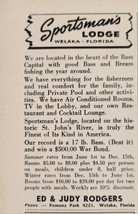 1958 Print Ad Sportsman&#39;s Lodge Bass &amp; Bream Fishing Welaka,Florida - £5.38 GBP