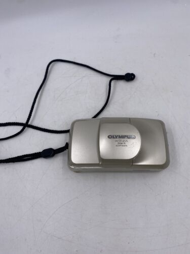 Olympus Stylus Zoom 70 Quartz Date Silver Battery Tested Scratches - £50.56 GBP