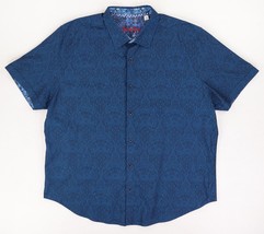 Robert Graham Shirt Mens 3XL Blue Jacquard Paisley Print Short Sleeve Bu... - £28.21 GBP