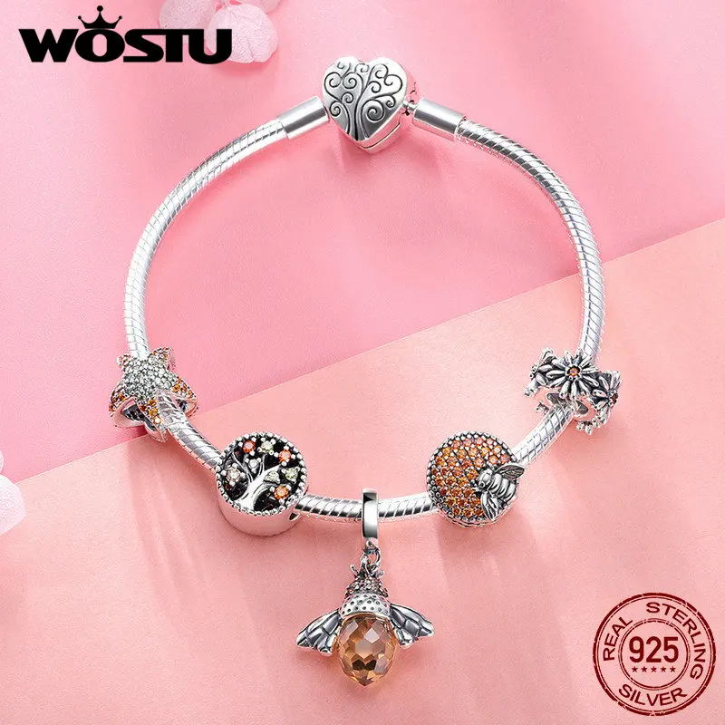 Original Real 925 Sterling Silver Bee &amp; Daisy Yellow Style Charm Bracelet For Wo - £90.76 GBP