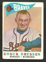 1960 Topps Baseball Card # 213 Milwaukee Braves Chuck Dressen good - £0.93 GBP