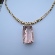 Flawless Huge 75 ct Morganite 4 ct Diamond 14k yellow gold drop Necklace 16.5 in - £54,953.04 GBP