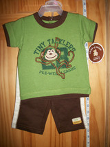 Carter Baby Clothes 0M-3M Newborn Pant Bottom Set Top Green Monkey Shirt Outfit - £9.83 GBP