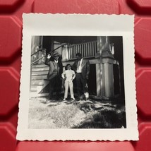 Young Boy In Suit w/ Family Outside 3 1/2 x 3 3/4 Photograph Vintage 1950s - £6.75 GBP