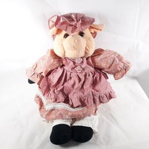 Vintage Pig Hog Doll In Pink Dress Country Farm Decor Fabric - £31.32 GBP