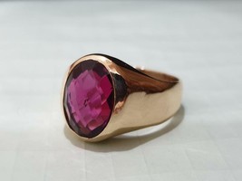 Solid 925 Sterling silver 14k GoldPlated Pink Tourmaline Handmade Ring for Men,s - £70.64 GBP