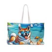 Personalised/Non-Personalised Weekender Bag, Summer Beach Dog, Akita, Large Week - £38.96 GBP