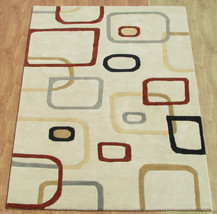 Multi Colored Beige Rectangles 4&#39; x 6&#39; Handmade Persian Woolen Area Rug Carpet - £238.96 GBP