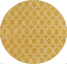 Hand Tufted Scroll Tile Yellow 8&#39; X 8&#39; Round Handmade Woolen Area Rug Carpet - £469.09 GBP